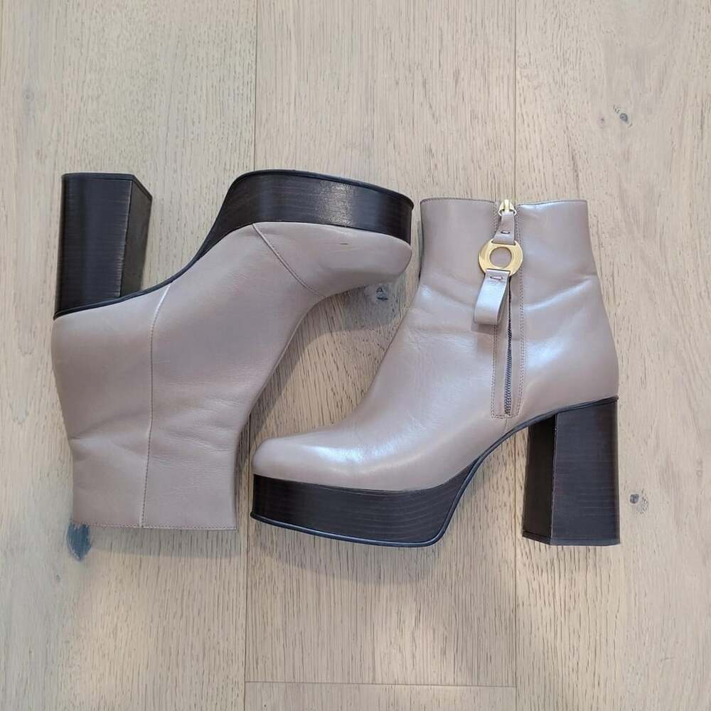 See by Chloé Viviane Leather Platform Boots Taupe Size 39